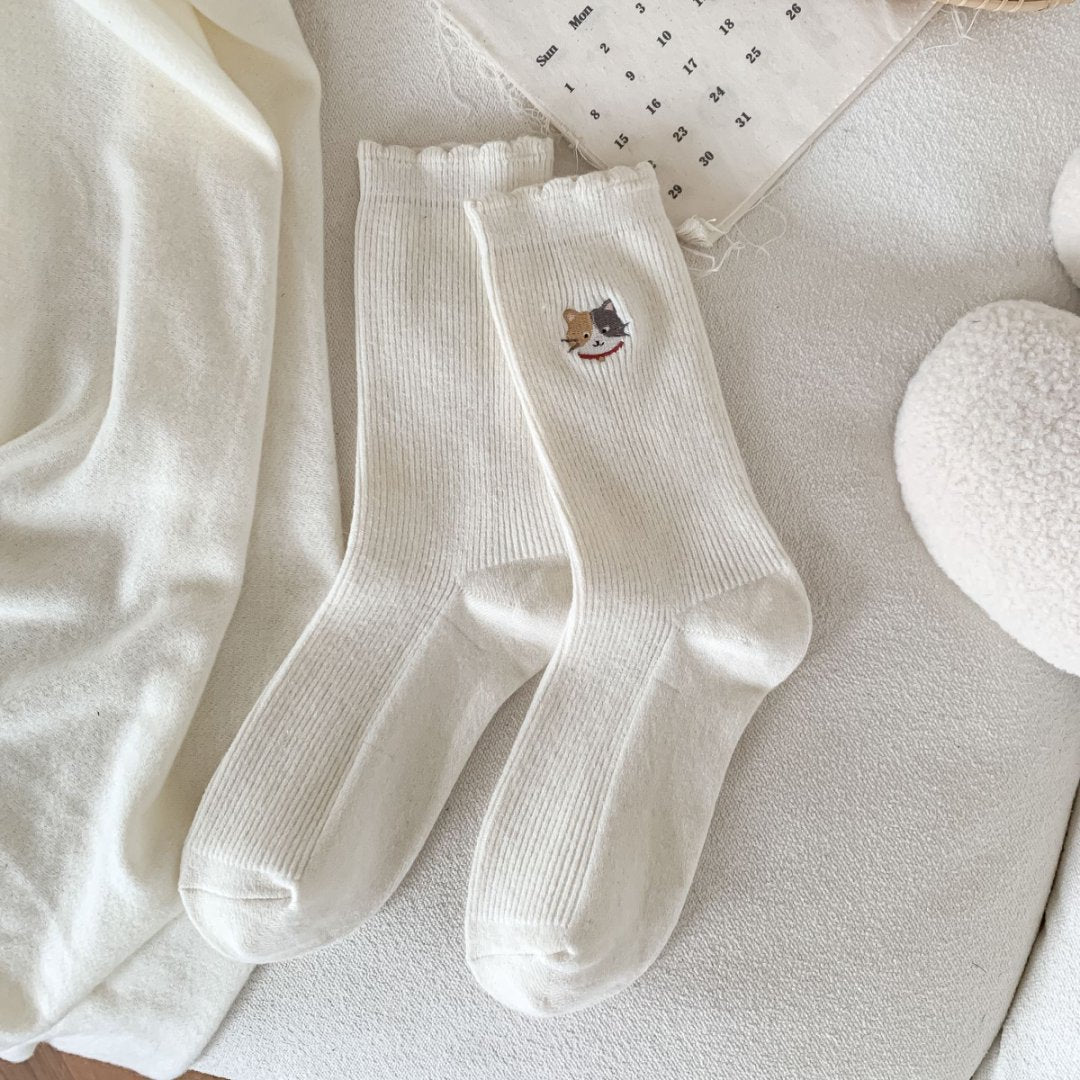 Cute Cat Embroidered Cozy Socks