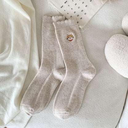Cute Cat Embroidered Cozy Socks