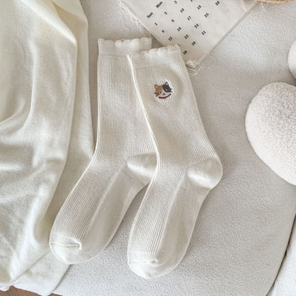 Cute Cat Embroidered Cozy Socks