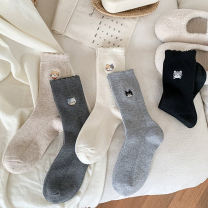 Cute Cat Embroidered Cozy Socks